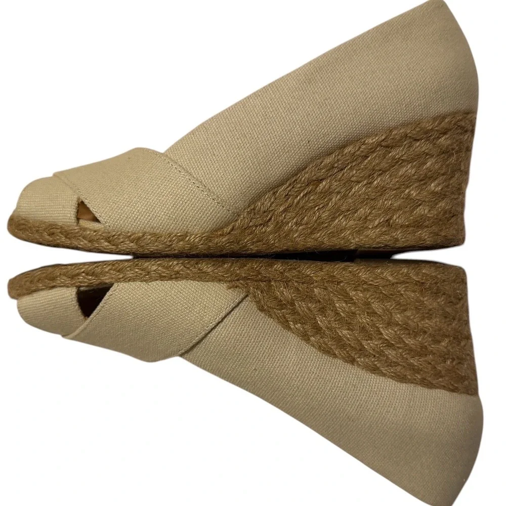 Adrienne Vittadini Bailee Beige Canvas Espadrille Wedge Sandals Womens 6.5M